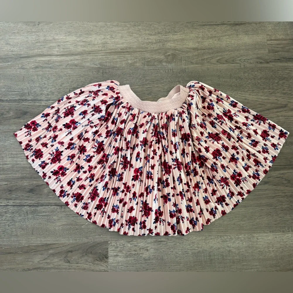 Pippa &‎ Julie Girl's Pink With Red Floral Print Pleated Velour Skirt Size 5T